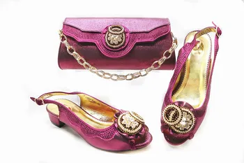 

Nice Magenta Color African Medium Heel Shoes With Purse Handbag Set GL7