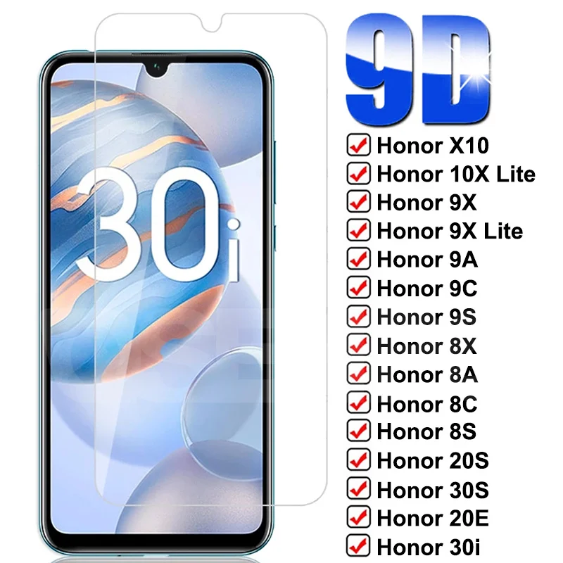 9D protectora de vidrio para Huawei Honor 10X 9X Lite X10 9A 9C 9S 8X 8A 8C 8S 20S 30S 20E 30i 20i templado Protector de pantalla de cristal