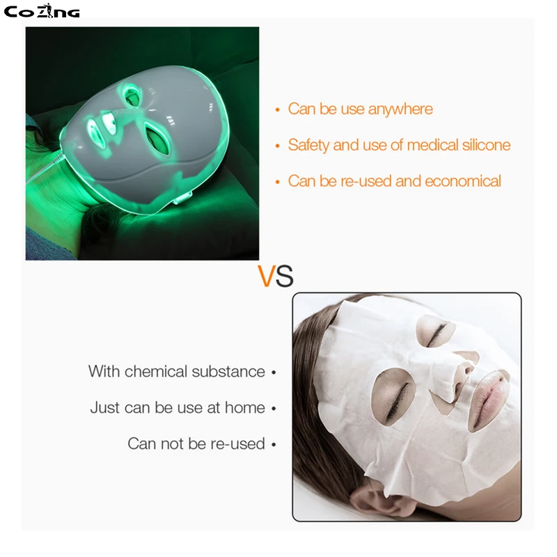 Светодиодная маска для лица, маска для лица, 7 цветов, электрический светильник, терапия акне, маска для красоты, светодиодная маска для фотонной терапии