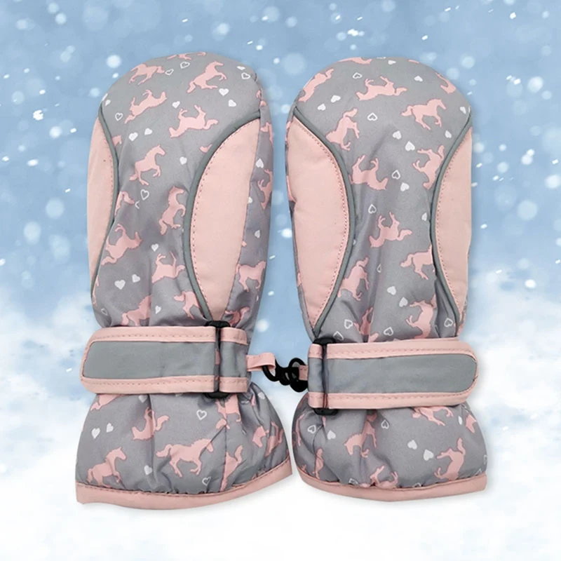 Ski-Gloves Waterproof Mittens Kids Winter Outdoor 1-Pairs Print Non-Slip Girls Children