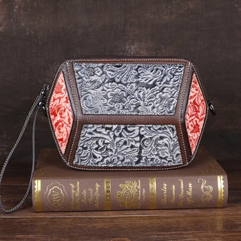 

Genuine Leather Small Cross Body Bag Clutch Pouch Geometric Vintage High Quality Cowhide Women Messenger Shoulder Irregular Bags