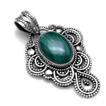 

Genuine Malachite Pendant 925 Sterling Silver,38.5 mm, 2SP0837
