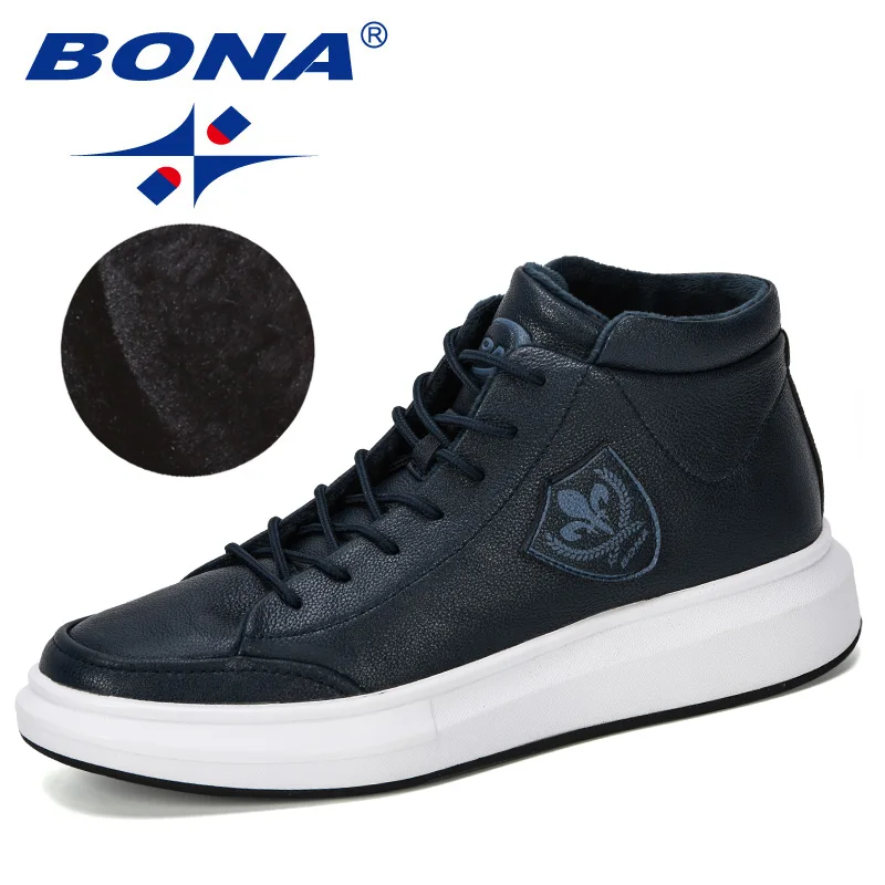 Deep blue BONA/Новинка года; дизайнерские высокие кроссовки; мужская повседневная обувь на шнуровке; мужские ботинки с массивным каблуком; модная удобная обувь для мужчин - Цвет: Deep blue