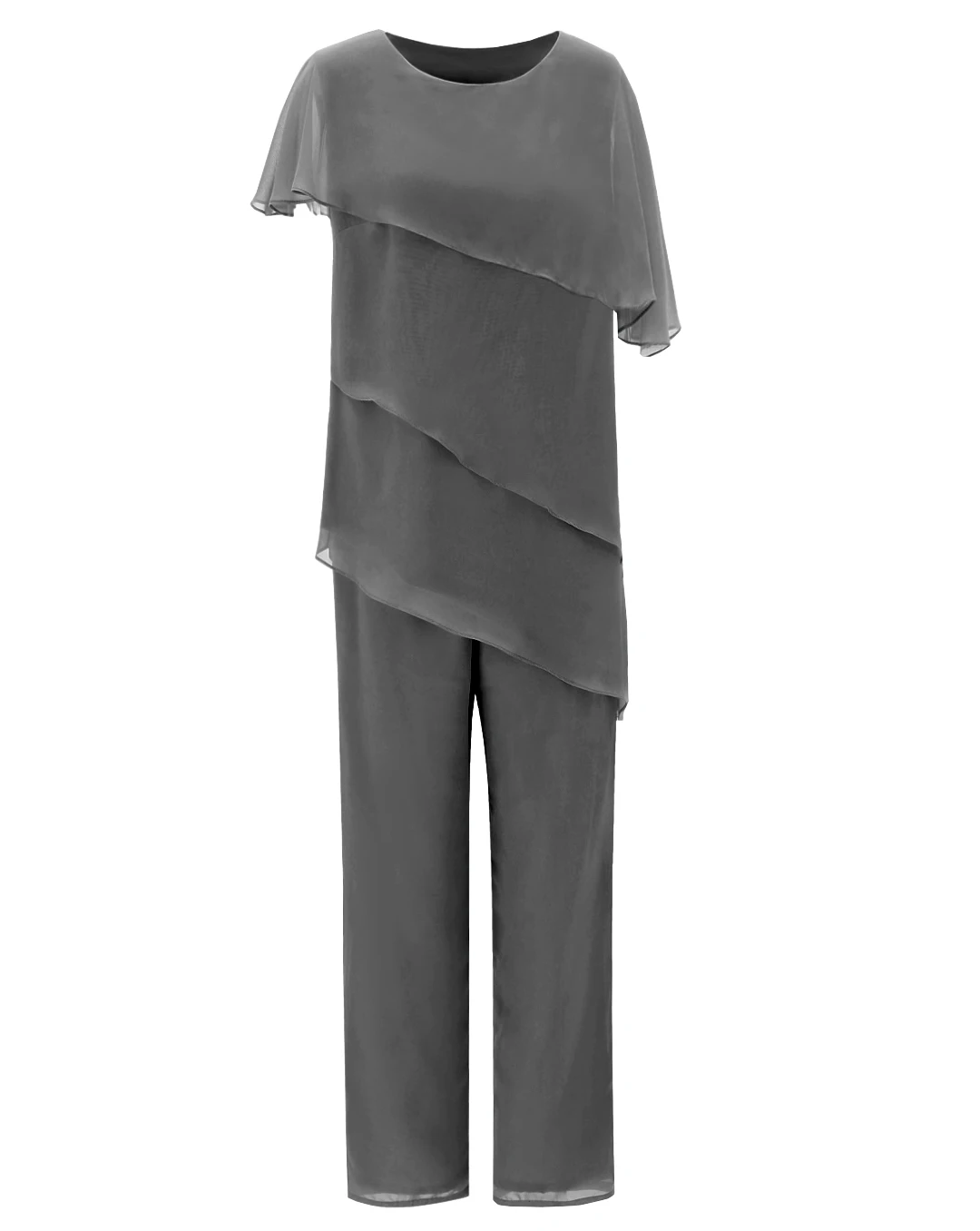 Grey SOLOVEDRESS женское асимметричное шифоновое модное асимметричное платье для матери невесты из 2 предметов брючные костюмы для свадьбы SL-M10 - Цвет: Grey