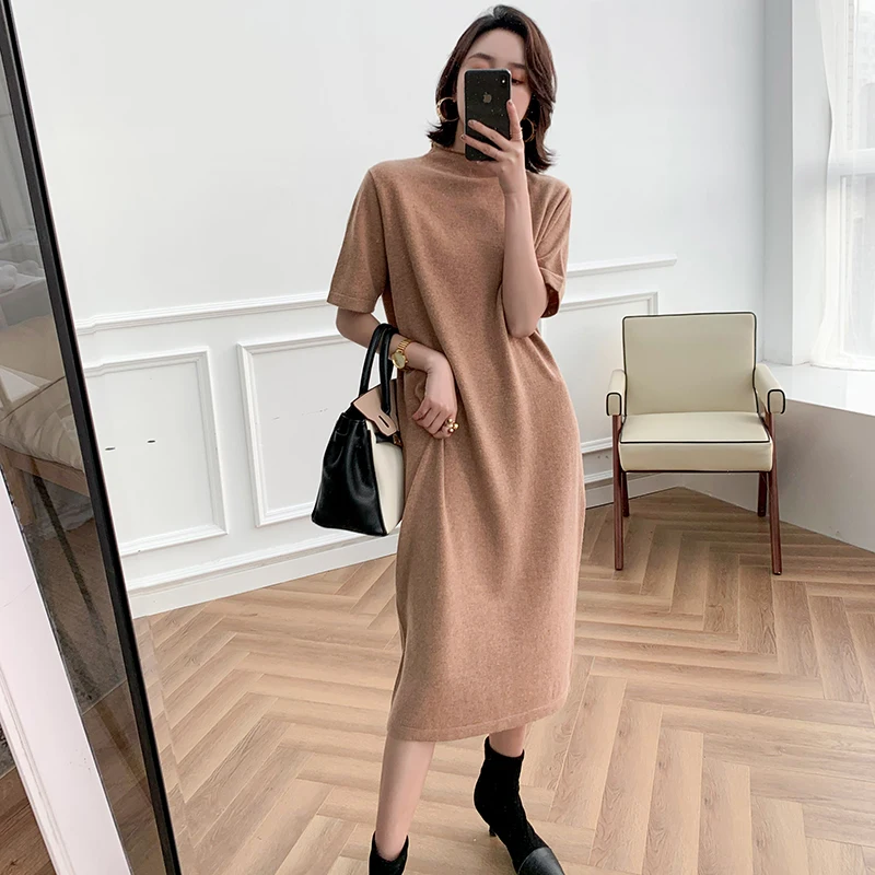 High-End Cashmere Women Casual Long Knees Dresses