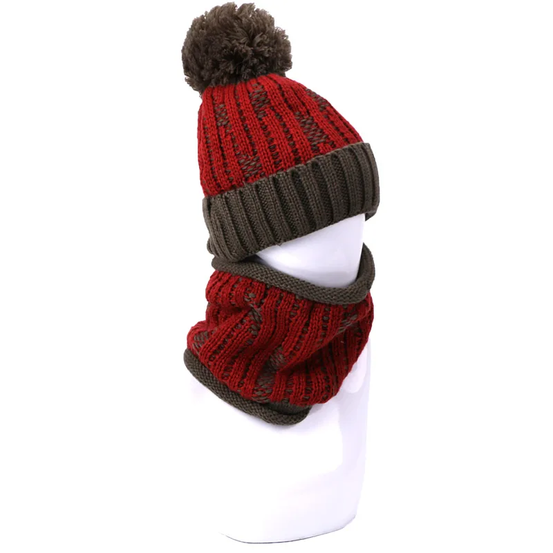 G Высокое Качество Pom Beanie шапка и кольцо шарф Набор для женщин Зимняя теплая Толстая ветронепроницаемая шапка с подкладкой шейный шарф набор - Цвет: G