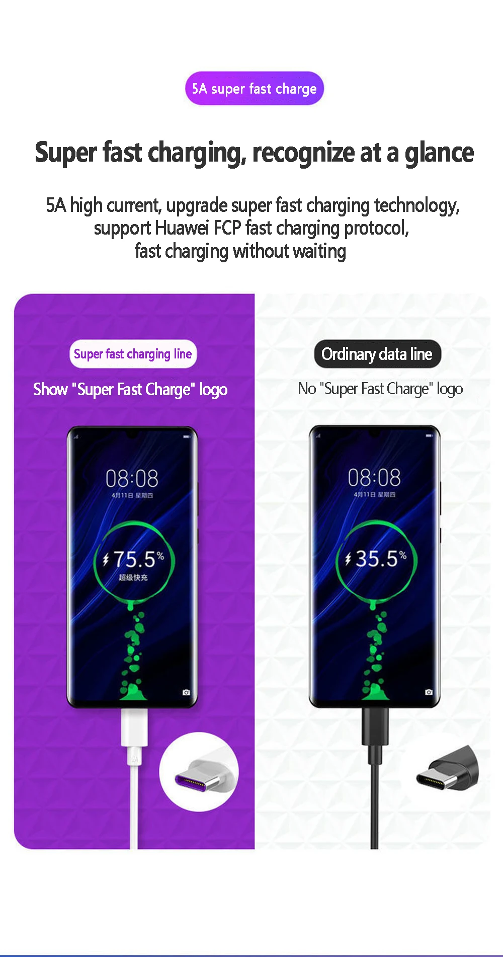 android c charger 5A USB Type c Cable For Huawei mate 40 P40 p30 pro Honor Fast Charging Cable 2M For Xiaomi Redmi Note 7 8 Pro 8A 6a Type-c Cable magnetic charger for android