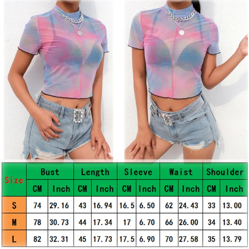 Женская Прозрачная Футболка с радужным принтом прозрачная Сетчатая футболка