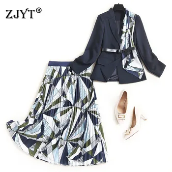 

2020 New Autumn Winter Suit Women Elegant Office Lady Outfits Print Patchwork Blazer And Skirt 2 Piece Matching Set
