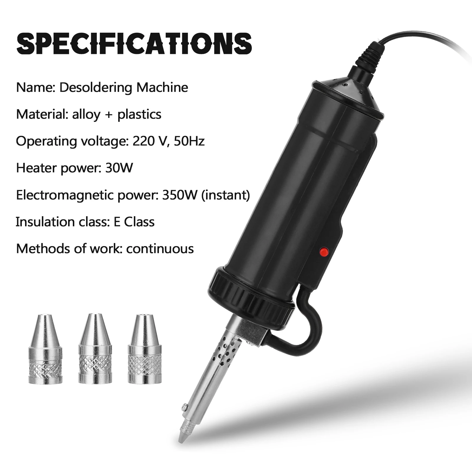 ADT03 Desoldering Machine Electric Solder Tin Sucker Vacuum Soldering Remove Pump with 3 Suction Nozzle