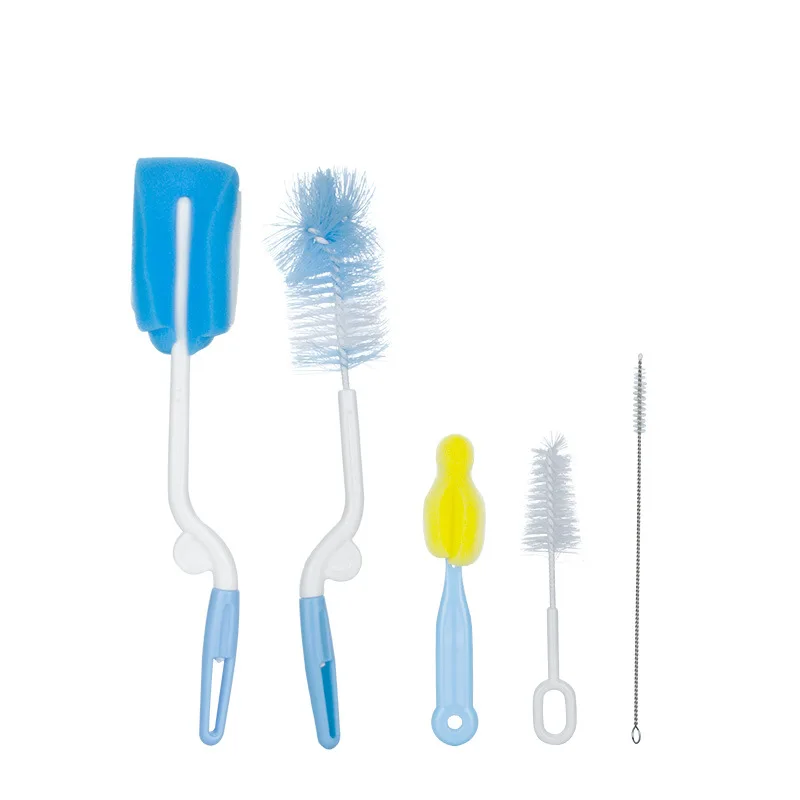 5 Baby Bottle Brushes Sponge Plastic Glass Milk Water Cup Cleaning Brush 360-degree Rotating Head Pacifier Brushes Tube Cleaner
