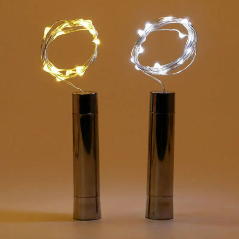 LED Silver String Lights Wine Bottle Lights Battery Powered Cork Metal Shape Glass Stopper Lamp Christmas Garland Wedding Decor