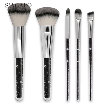 

S'AGAPO 5pcs Transparent Fundation Makeup Brush Set Eyeshadow Eyeliner Concealer Blush Professional Face Beauty Makeup Brushes
