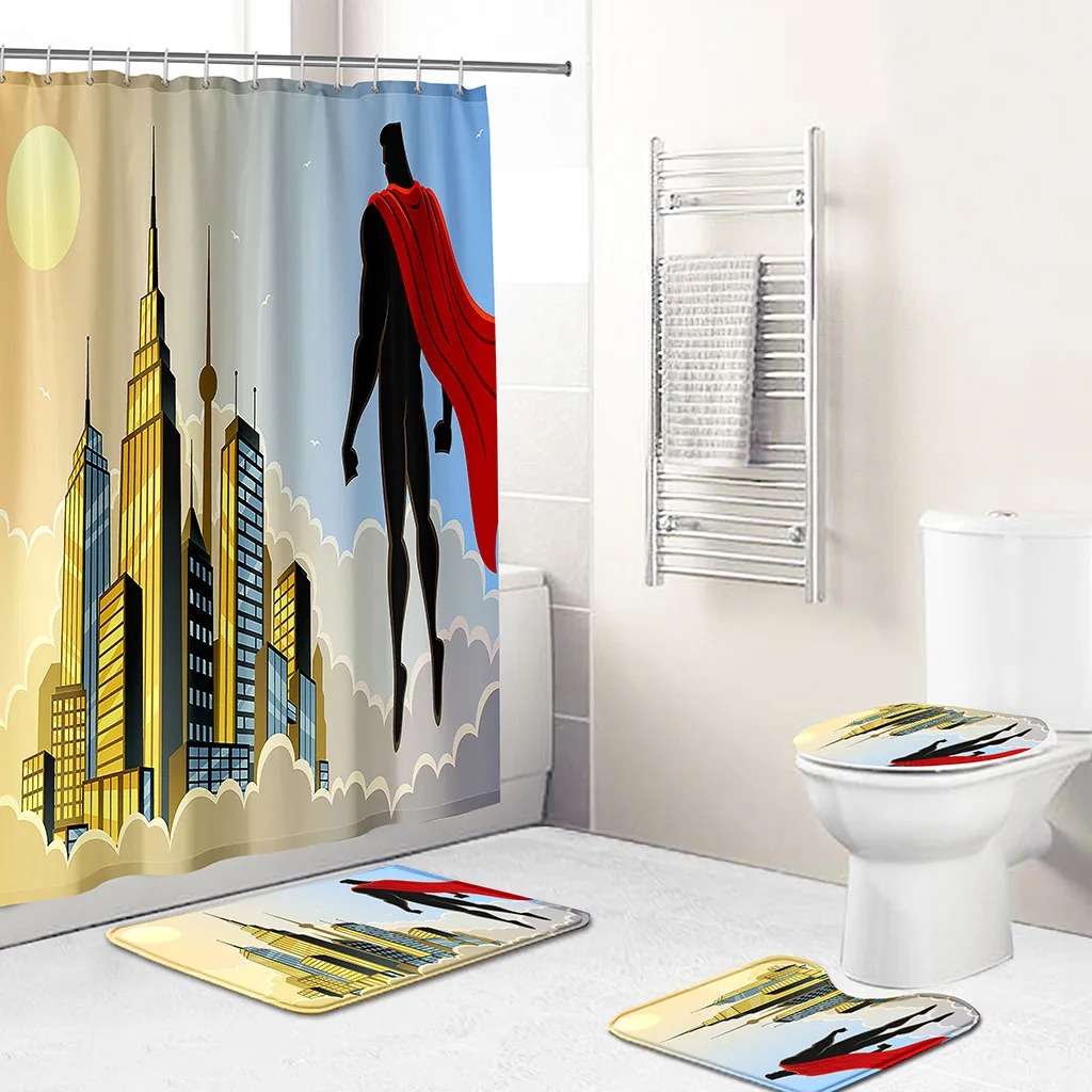 Details about   Spider-man Captain America Hulk Thor Shower Curtain 3D Mat Toilet Lid Cover 4PCS 