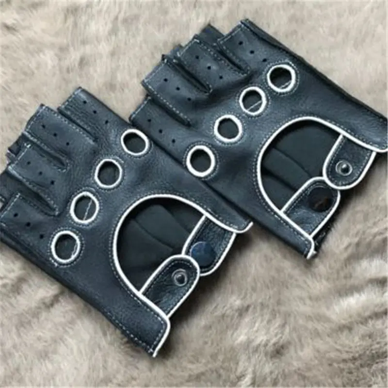 black white Перчатки из натуральной кожи с открытыми пальцами для мужчин и женщин, высокое качество, оленья кожа, модные трендовые перчатки для вождения, мужские и женские, AM014 - Цвет: black white