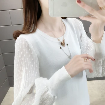 

The new film 15696 ice hemp chiffon splicing sleeve knit