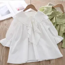 Новинка г.; Весенняя детская однотонная блузка с оборками; платья; элегантная одежда принцессы для девочек; 5 шт/лот;