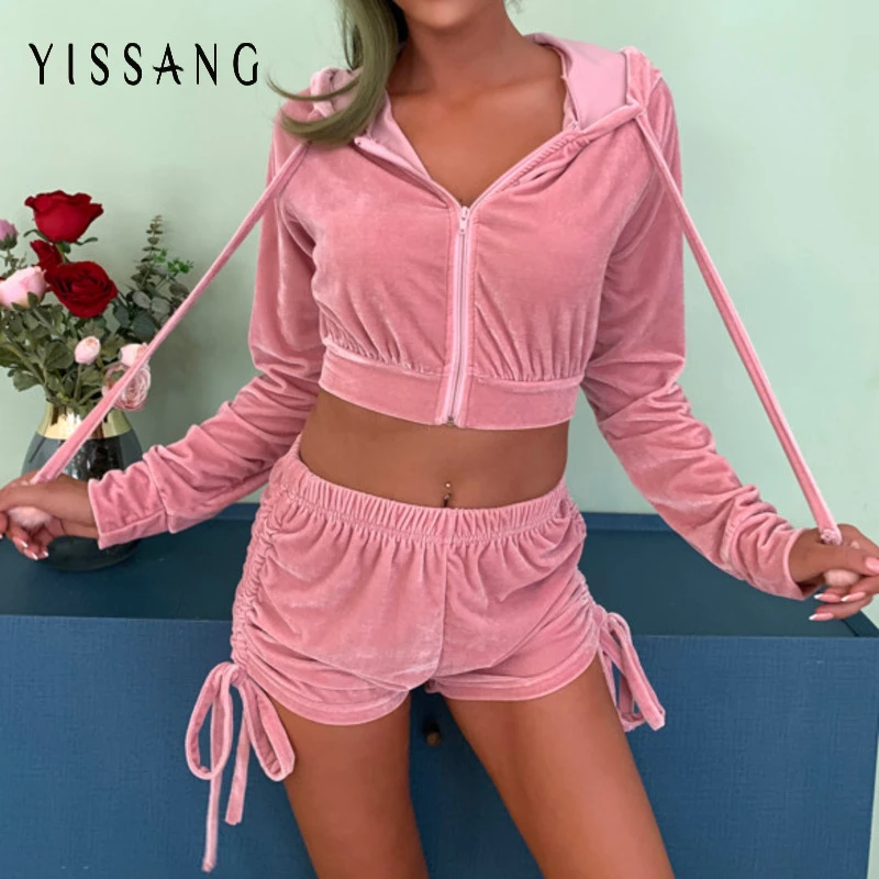 Velvet shorts and hoodie set Clearance