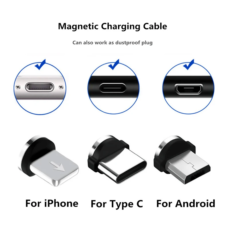 1/2/3 шт. круглые металлические магнитные адаптер кабельного штекера Тип C/Micro USB/8 pin быстрой зарядки Android шнур телефонные затычки против пыли для iPhone
