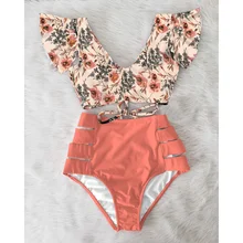 

2022NEW Sexy Bikinis 2022 New Double Shoulder Ruffle Bikini Set High Waist Swimwear Women Swimsuit V-Neck Bathing Suit Beach