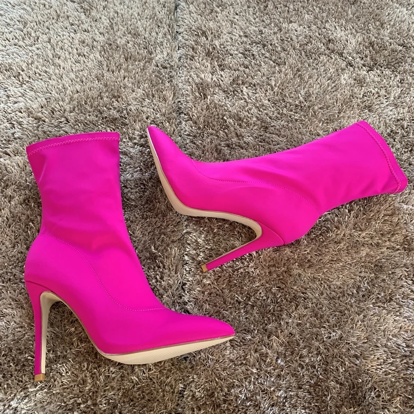 New Womens Sock Boots Winter Ankle Boots Woman Stretch Fabric High Heels Boot Ladies Chaussure Lady High Heel Shoe