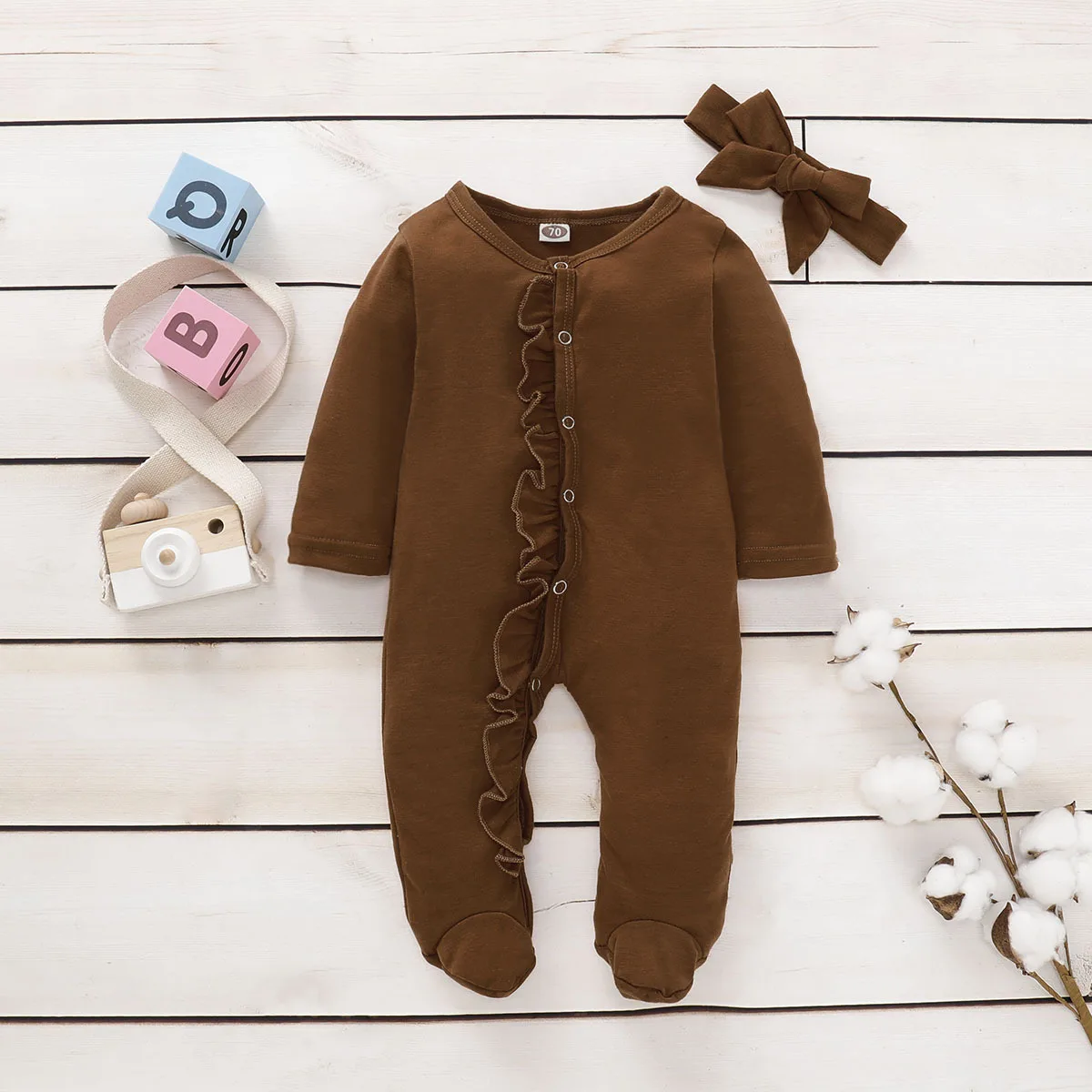 Spring Autumn Newborn Cotton Floral Baby Girls Rompers Toddler Baby Pajamas Headband 2pcs Long Sleeve Jumpsuit Kids Baby Clothes Baby Bodysuits cheap