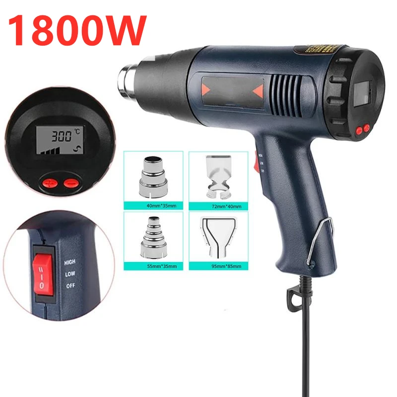 

1800W 100-600 Celsius Heat Gun Variable Temperature Advanced Electric Hot Air Gun Power Tool with 4 Nozzle Attachments EU/US