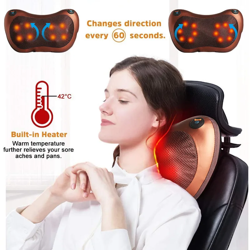 Massage Pillow Vibrator Electric Shoulder Back Heating Kneading Relaxation Cervical Shiatsu Massage Car Pillow Neck Massager