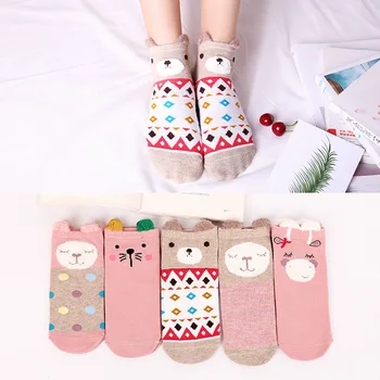 

5Pairs New Arrivl Women Cotton Socks Pink Cute Cat Ankle Socks Short Women Socks Casual Animal Ear Red Heart Gril Socks