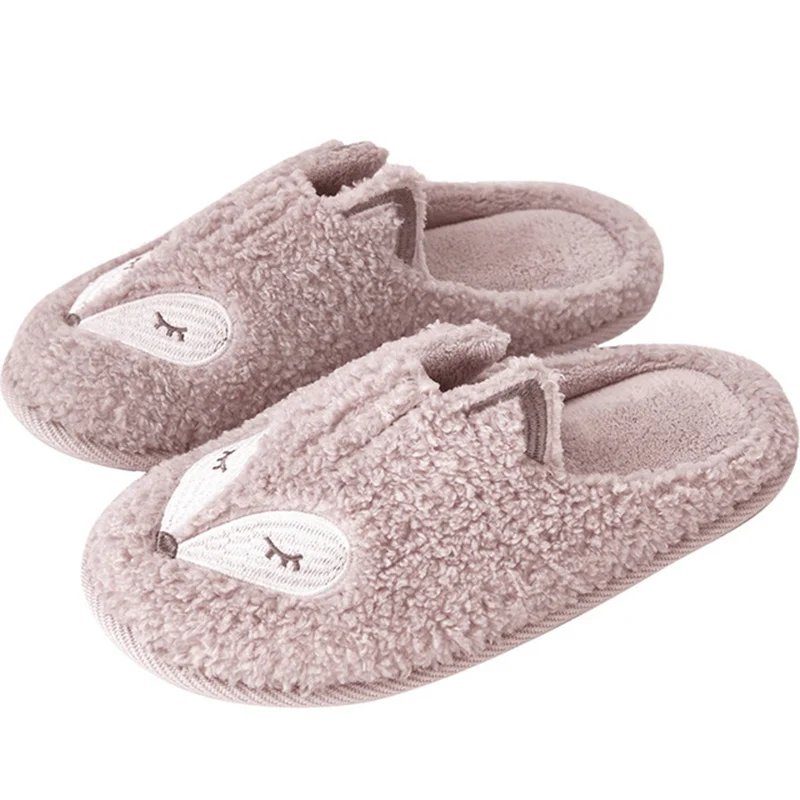 Женские домашние тапочки; теплая женская зимняя обувь на плоской подошве с лисой; женская повседневная обувь из короткого плюша; домашняя обувь с мягкой подошвой; большие размеры; - Цвет: pink