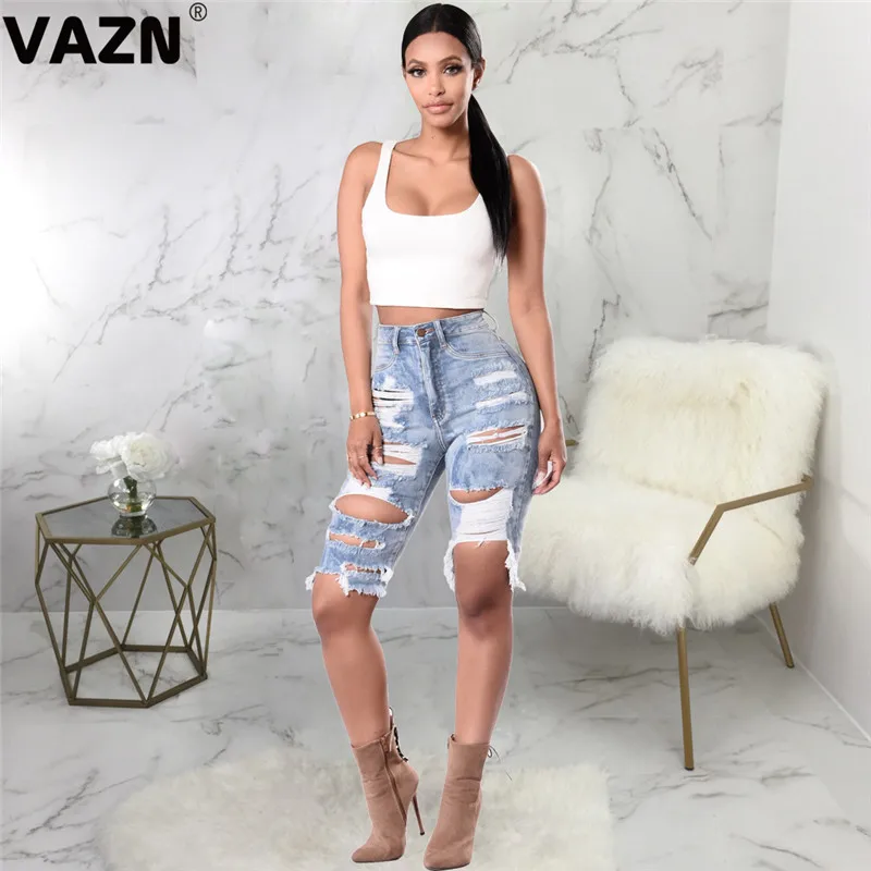 VAZN GHSF12067 женские эластичные рваные Короткие штаны с дырками джинсовые шорты рваные джинсы женские джинсовые шорты для ночного клуба сексуальные джинсы