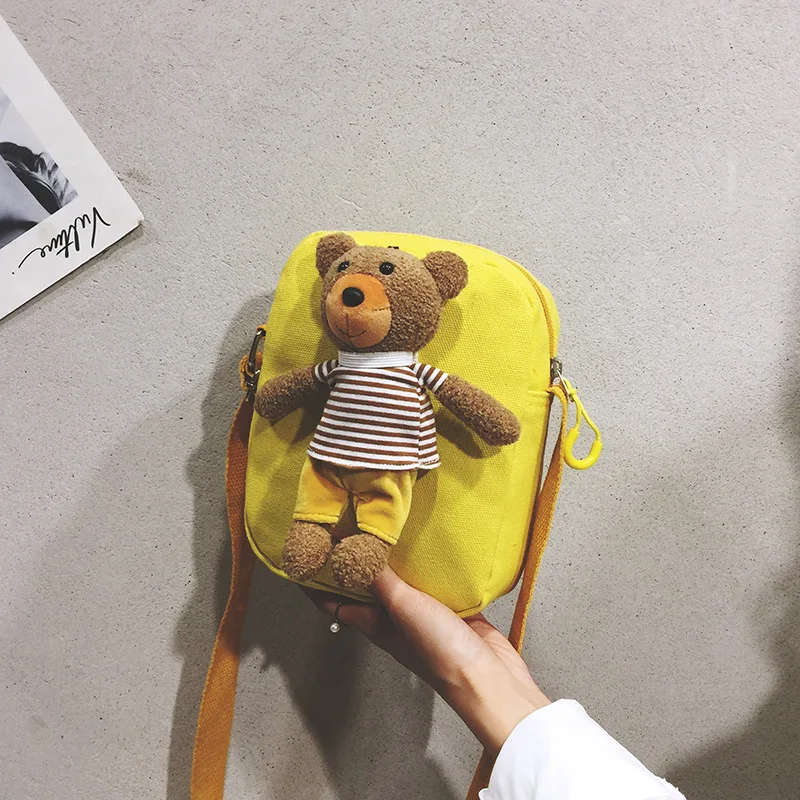 Забавная маленькая сумка с героями мультфильмов, Южная Корея, новая маленькая желтая утка, Розовая пантера, крутая Милая Холщовая Сумка для девочек, сумка через плечо