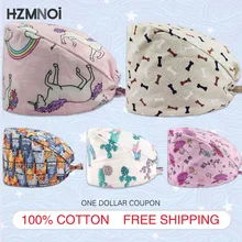 

New Surgical Cap Adjustable Cotton Pattern Printed Ladies Men's Nursing Cap Beauty Salon Laboratory Dentist Work Scrub Cap