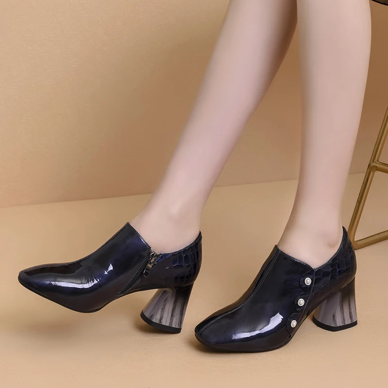 MORAZORA/Новинка года; Лидер продаж; женские туфли-лодочки на Высоком толстом каблуке с квадратным носком; модная женская обувь из натуральной кожи с квадратным носком; Цвет Черный
