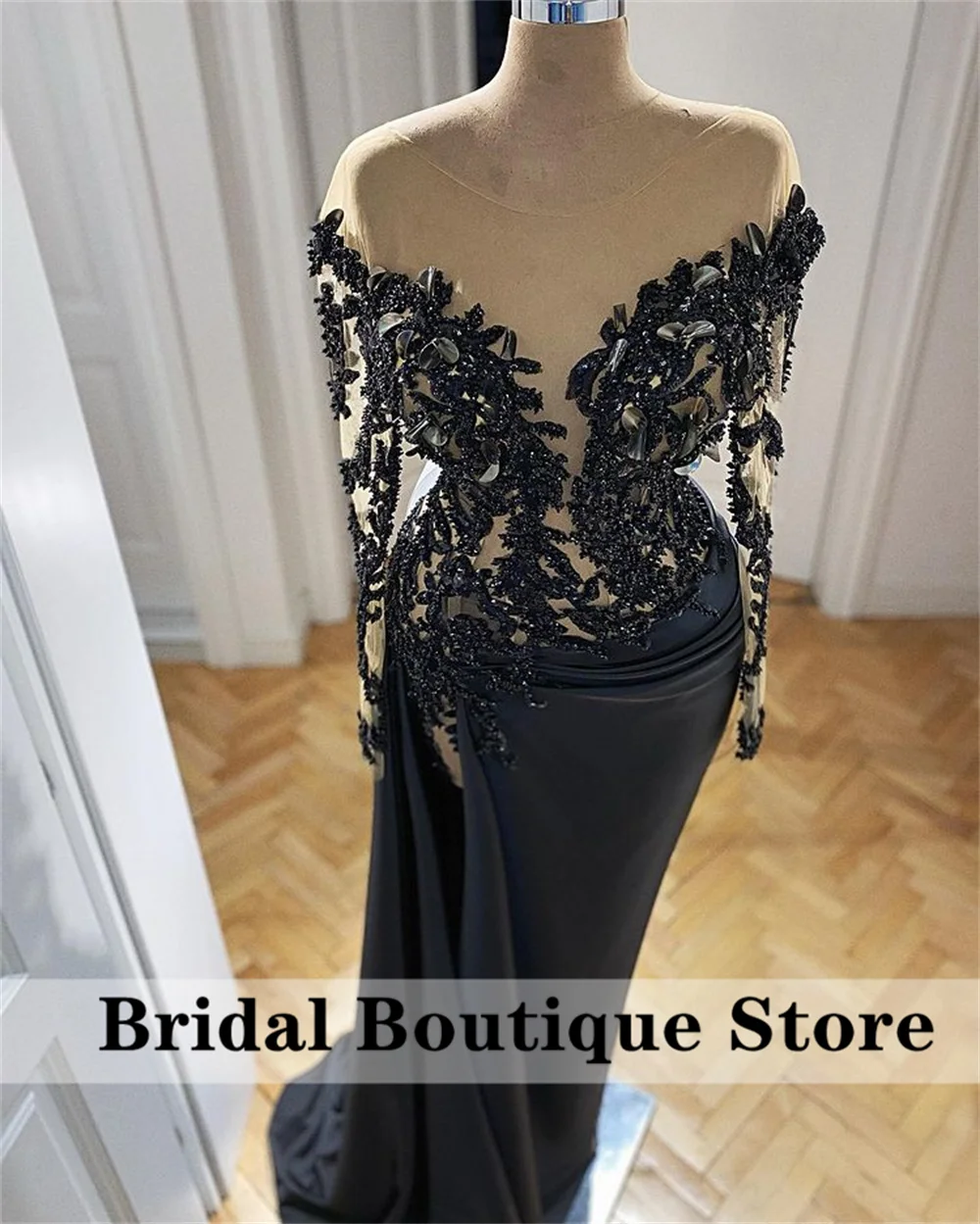 evening dresses for women Arabic Black Lace Mermaid Evening Dress Appliques Beaded Dubai  Formal Prom Dresses Women Wedding Party Gowns Vestidos petite formal dresses