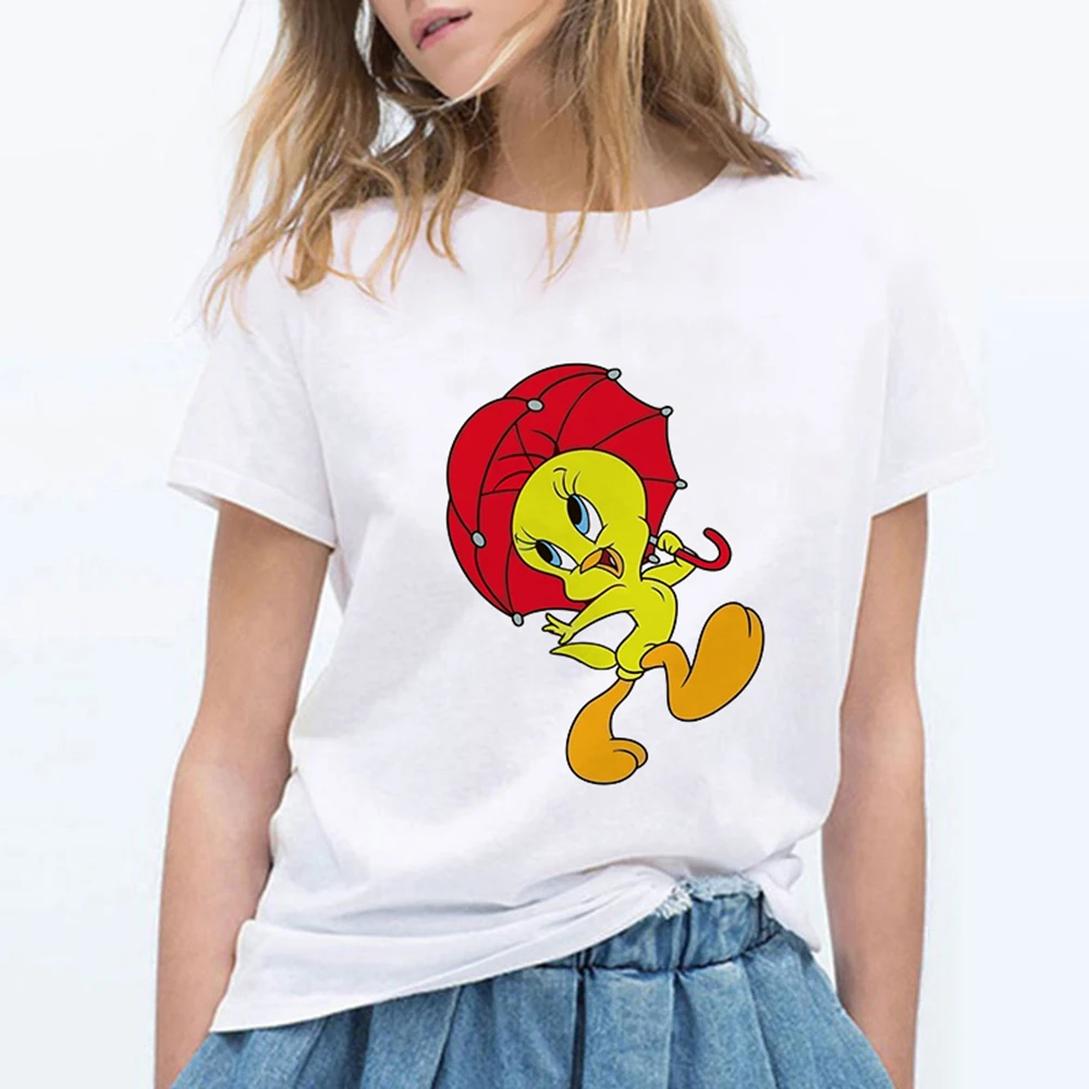 19bk889 New Hip Hop 90s Punk Casual Harajuku Looney Tunes Tweety Bird T Shirt Women Roupas Feminina Korean Clothes - Цвет: 19bk889