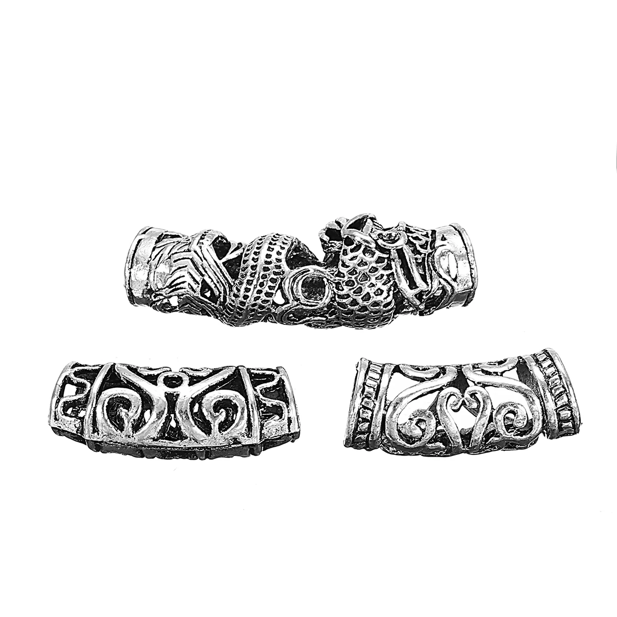 

3Pcs/Lot Hair Braid Silver Dread Dreadlock Bead Dragon Rattan Patterns Beads making bracelets Necklacee Jewelry Cuff Clip Micro