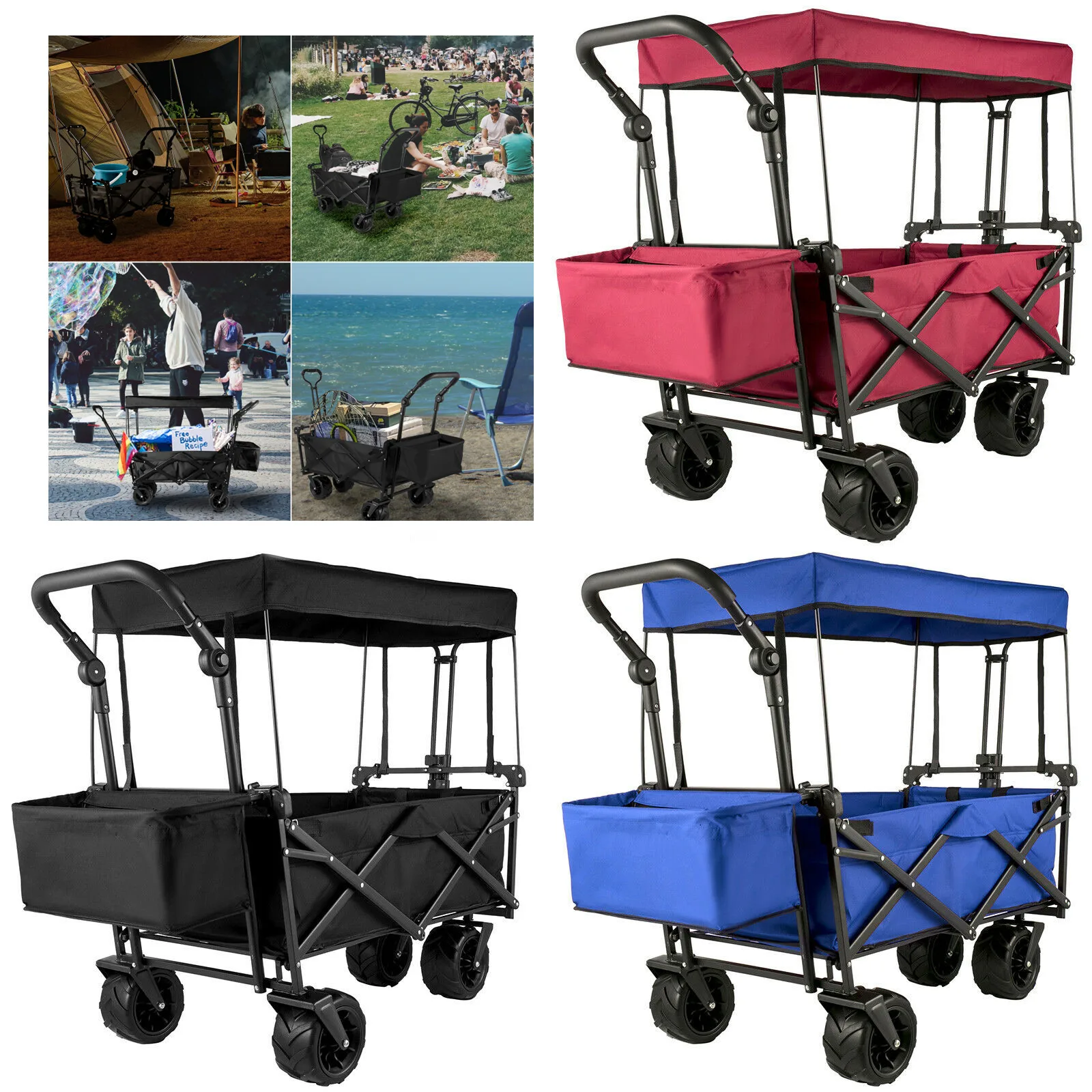 Oxford Cloth Folding Wagon Cart Collapsible Folding Garden Cart W