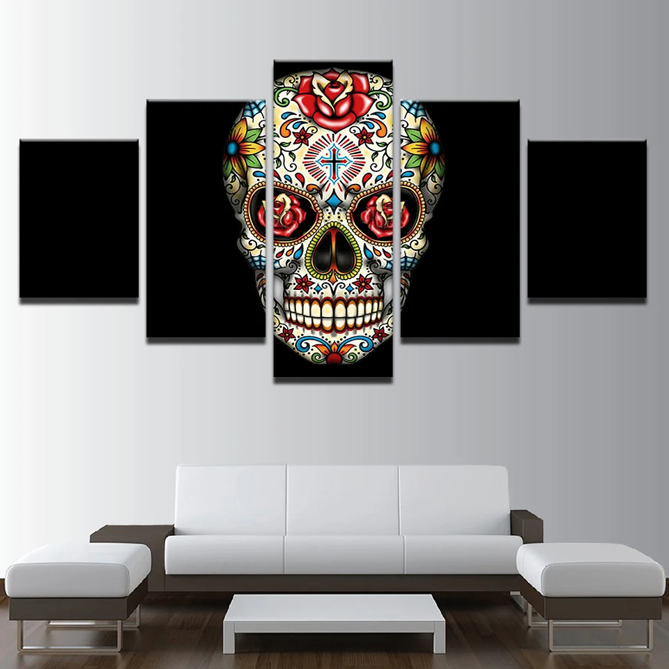 

HD Abstract Canvas Art Print Painting For Living Room Wall Decor 5 Pieces Skull