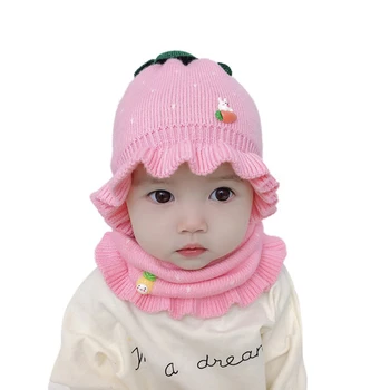

Winter Baby Girl Warmer Scarf Hat With Cartoon Design Infant Collar Scarves Neckerchiefs Headwear Set