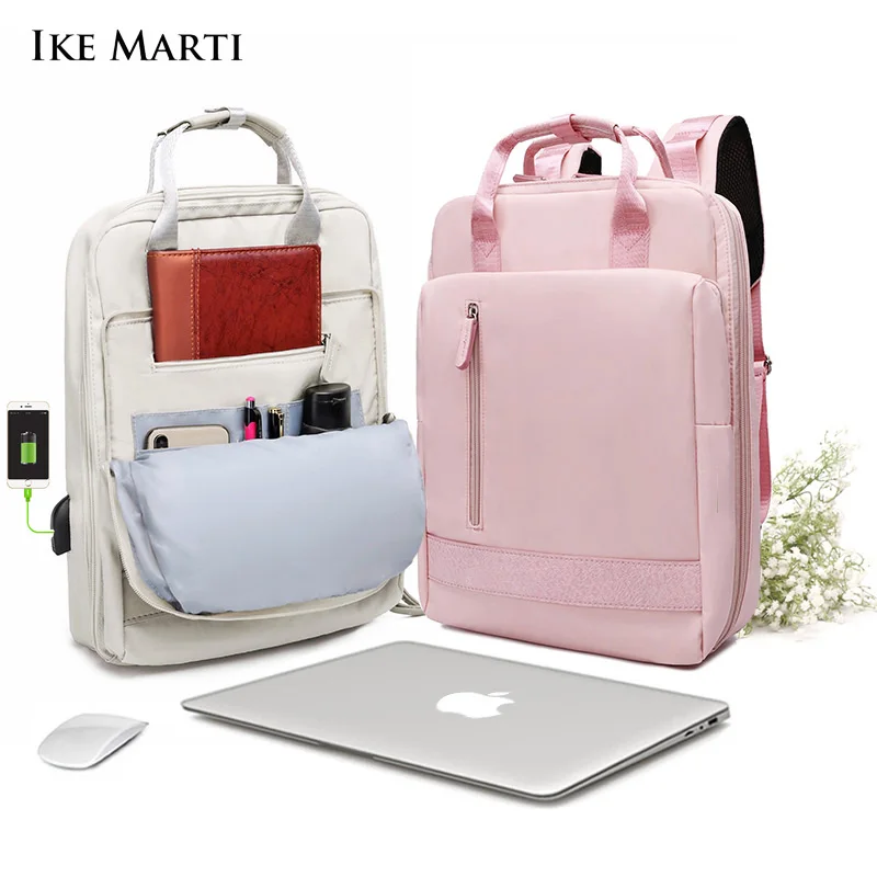 Laptop Backpack School-Bag Ike Marti Girl Waterproof Fashion Dos Charging Sac Femme Man