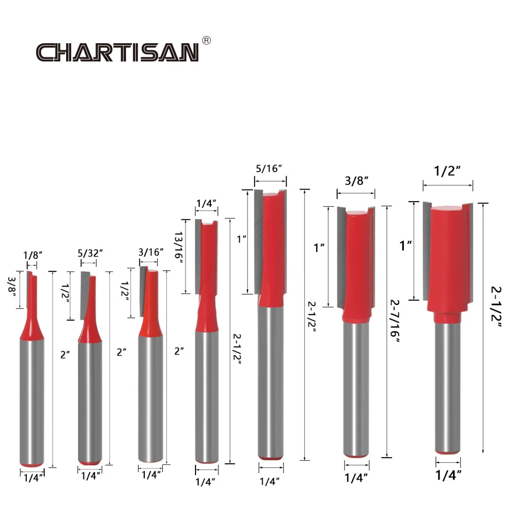 

1/4" TCT Carpenter Slot Cutter Straight End Mill Wood Router Bit Set