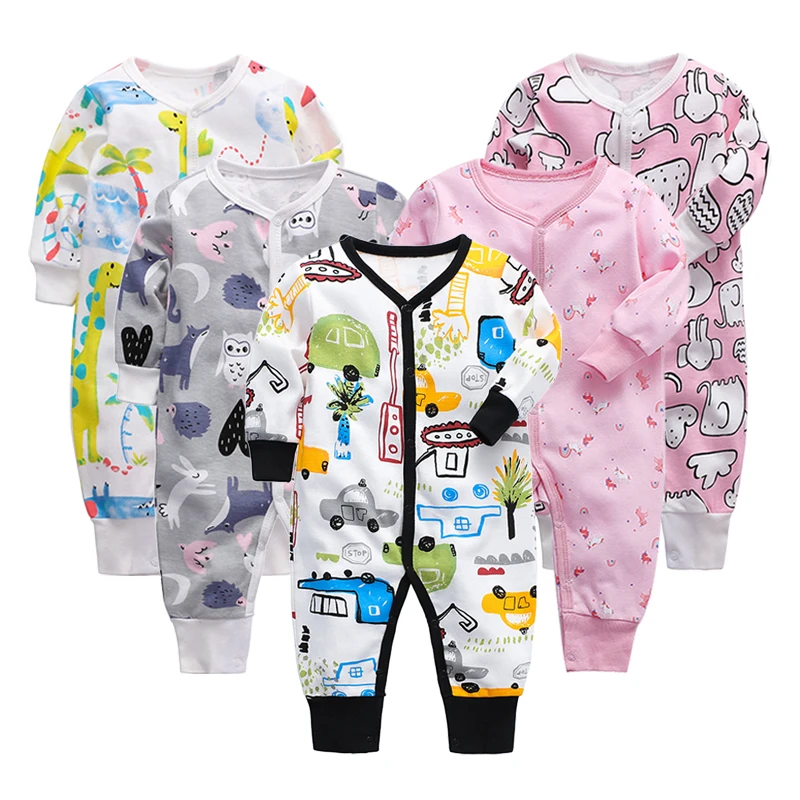 5pcs/set 0-12 Month Newborn Baby Girl Clothes Long Sleeve Footies Baby Boy Footies Jumpsuit Pajamas Winter