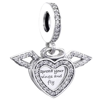 

Original Heart & Angel Wings Spread Your Wings And Fly Pendant Beads Fit 925 Sterling Silver Charm Pandora Bracelet Diy Jewelry