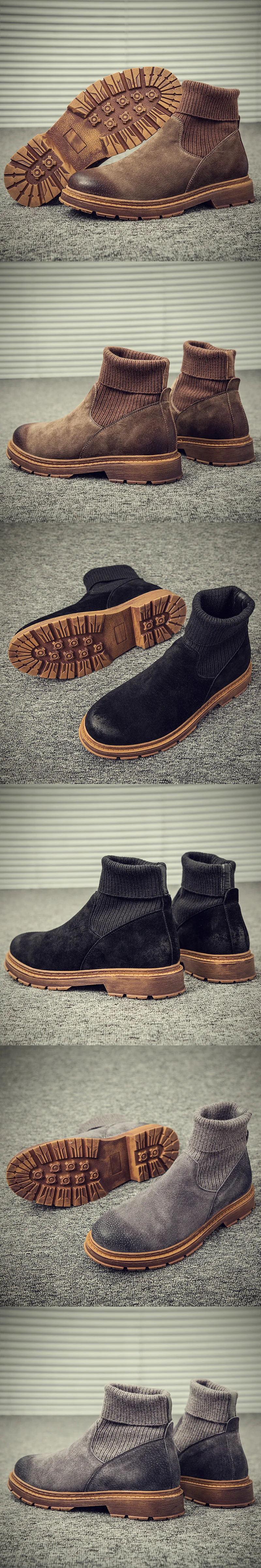 Мужские ботинки martin с высоким берцем; Botas; Модные трикотажные уличные кожаные ботинки; мужские повседневные дышащие ботинки без застежки