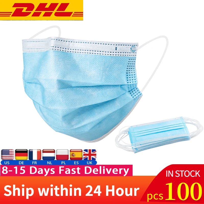 

100PCS dust-proof disposable masks with elastic earrings 3 layers of breathable can block dust air pollution anti flu masks