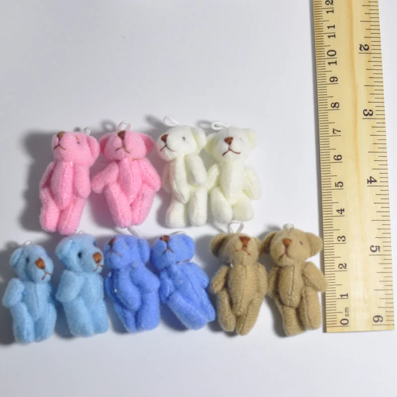 50Pcs/bag Super Kawaii Mini 4cm Joint Bowtie Teddy Bear Plush Kids Toys Stuffed Dolls Wedding Gift For Children