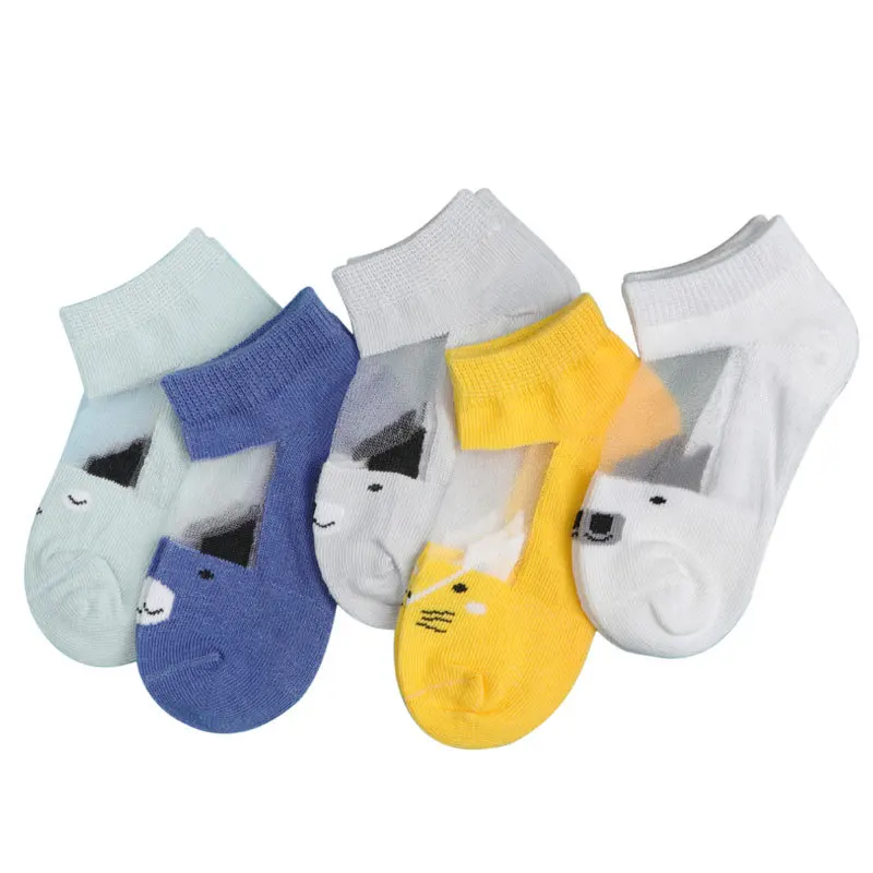 Детские носки, 5 пара/лот эластичные Короткие Носки с рисунком животных для мальчиков и девочек, дышащие впитывающие носки для малышей 1-8 лет
