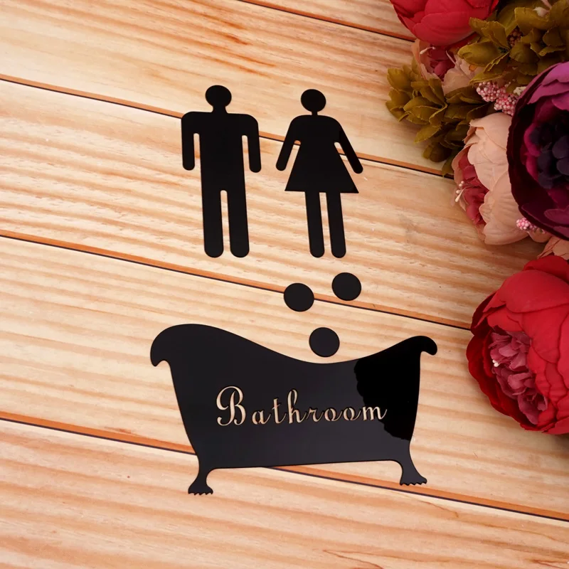 1 Set Bathroom, Men, Women Entrance Sign Acrylic Mirror Surface Door 3d Mirror Surface Wall Sticker Home Decoration