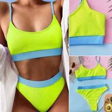 High Waisted Bikini Women Two Piece Bathing Suits Spandex And Nylon Ribbed Strap Bathing Suit Biquinis High Waisted Bikini Women Two Piece Bathing Suits Spandex And Nylon Ribbed Strap Bathing Suit Biquinis